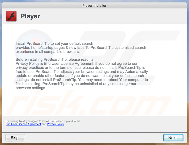 Pro Search Tip browser hijacker-promoting installer