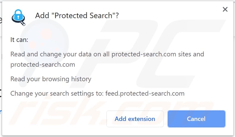Protected Search browser hijacker asking for permissions
