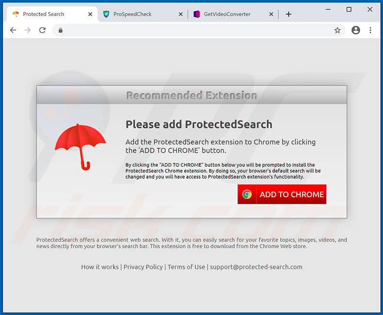Protected Search browser hijacker-promoting website