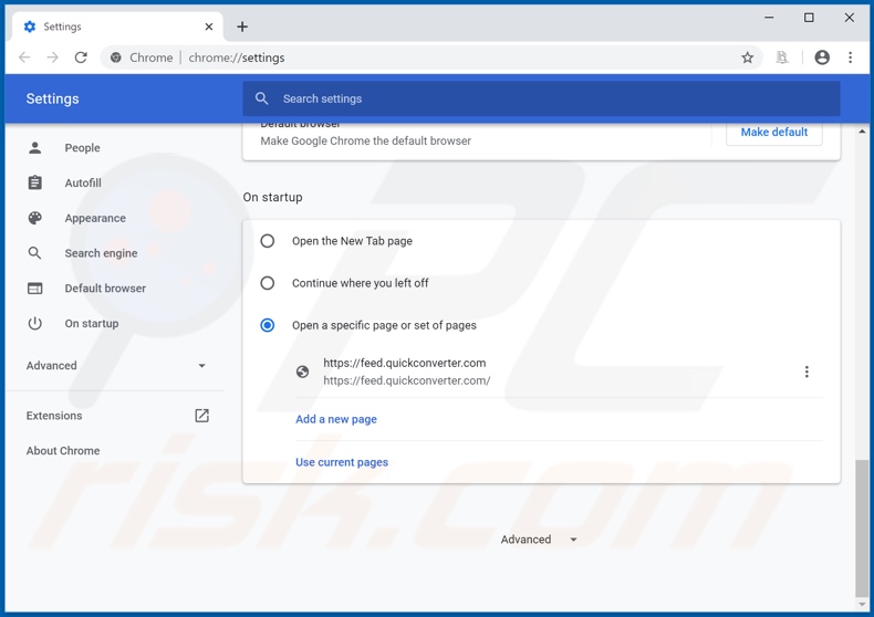 Removing feed.quick-converter.com from Google Chrome homepage