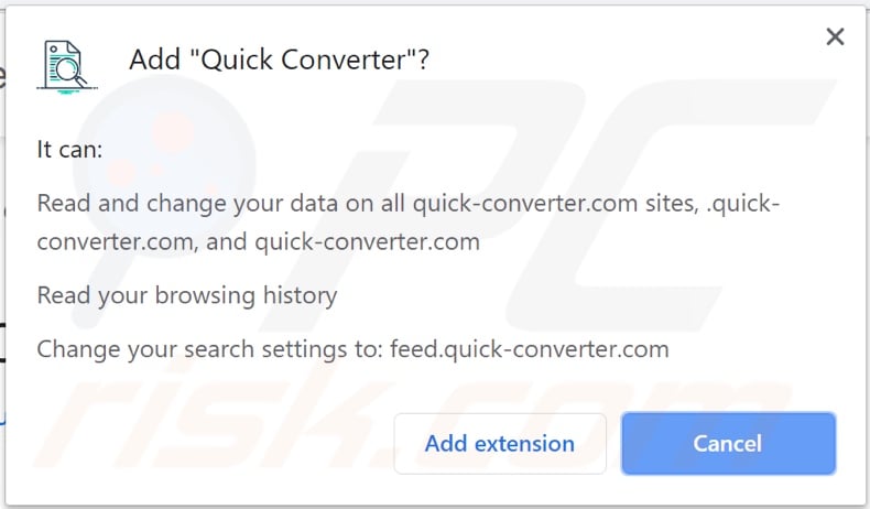 Quick Converter browser hijacker asking for permissions