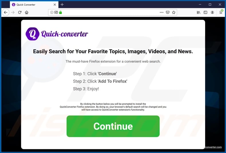 Website used to promote Quick Converter browser hijacker