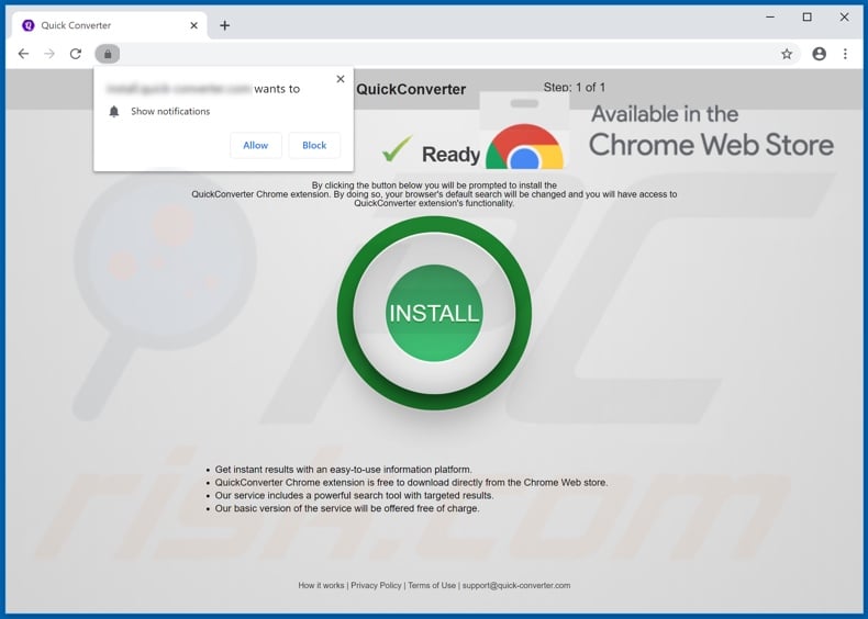 Anither website used to promote Quick Converter browser hijacker