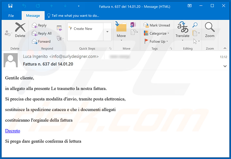Spam email used to spread ROGER ransomware