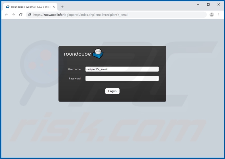 Website the link in Roundcube email scam redirects to