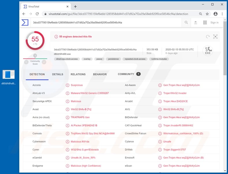 Shifu malware (detection on VirusTotal)