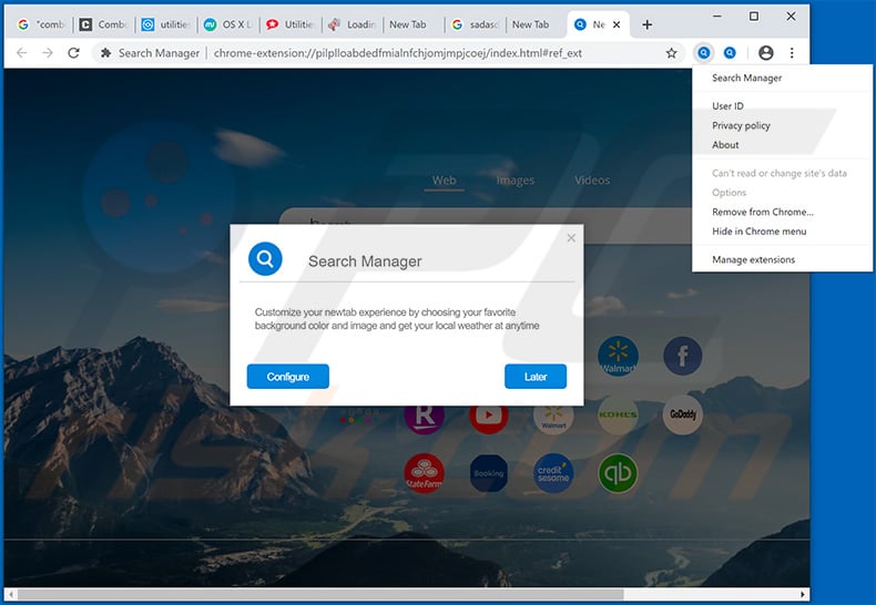 Srcbar.com browser hijacker in Google Chrome