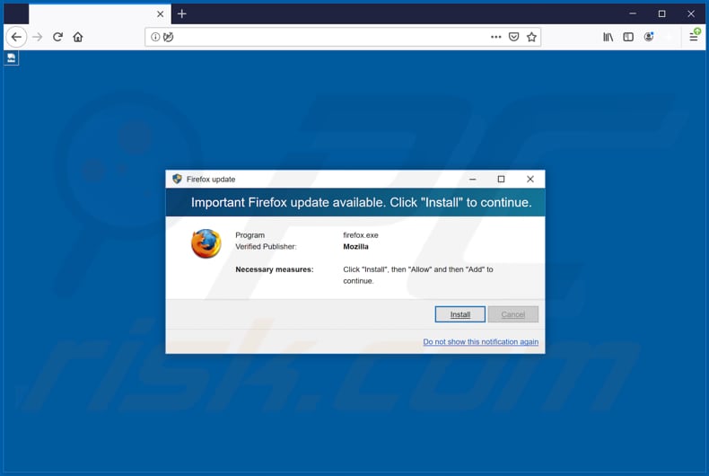 srchpx.xyz encourages to download and use a fake mozilla firefox installer