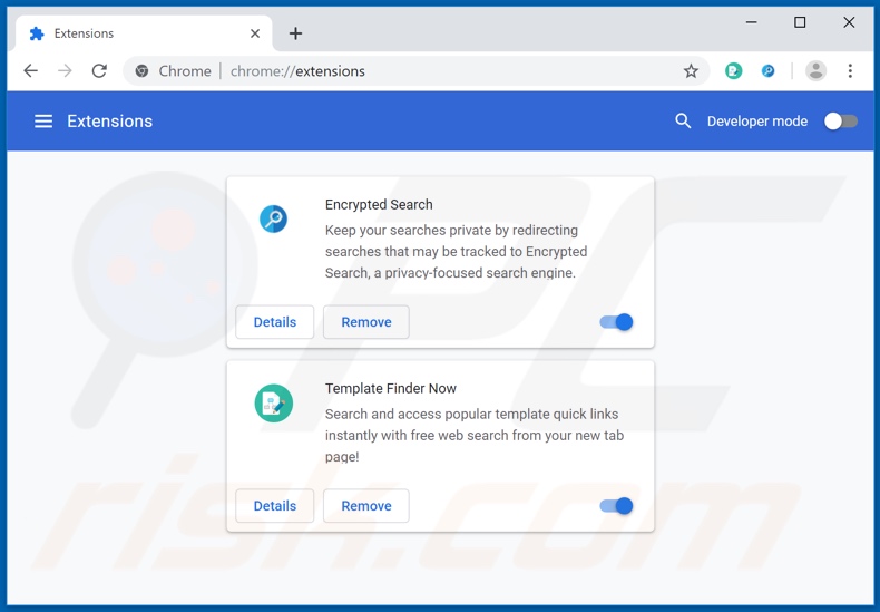Removing search.templatefindernowtab.com related Google Chrome extensions