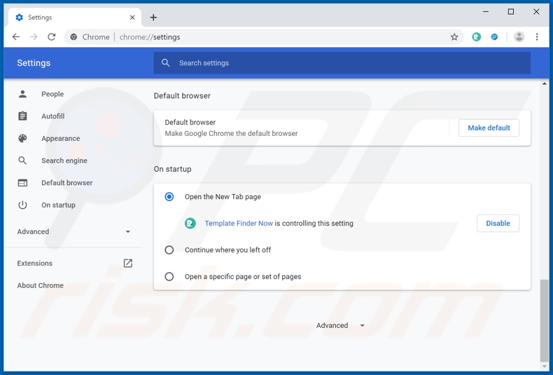 Removing search.templatefindernowtab.com from Google Chrome homepage
