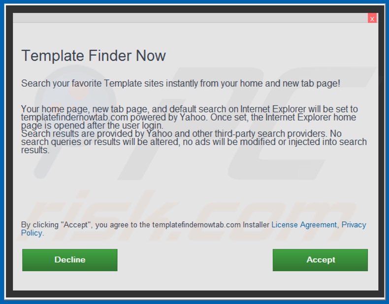 Official Template Finder Now browser hijacker installation setup