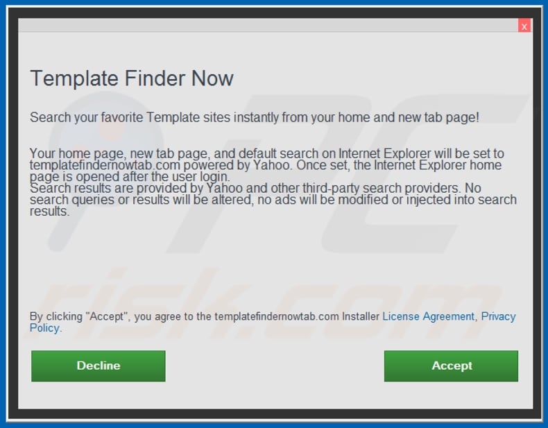 Official Template Finder Now browser hijacker installation setup