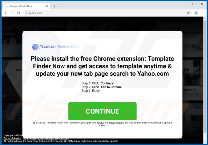 Website used to promote Template Finder Now browser hijacker