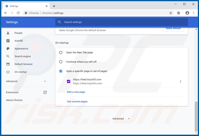 Removing feed.tinychill.com from Google Chrome homepage