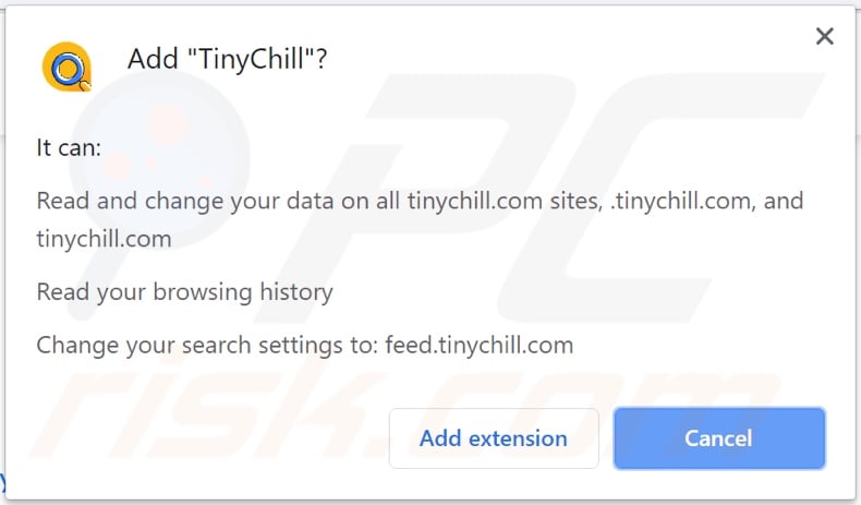TinyChill browser hijacker asking for permissions