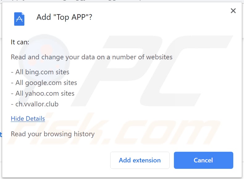 top app browser hijacker aks for a permission to read and modify data