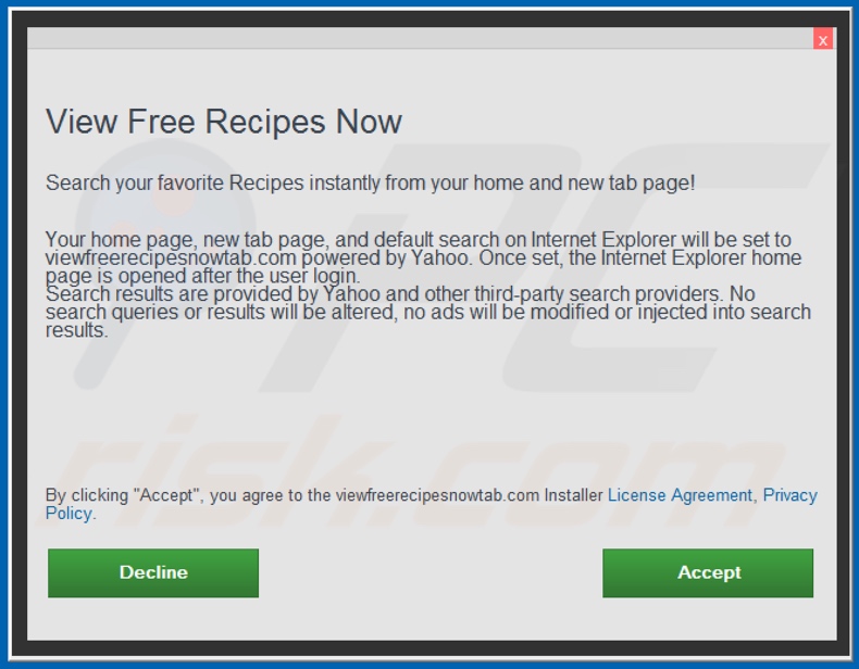 Official View Free Recipes Now browser hijacker installation setup