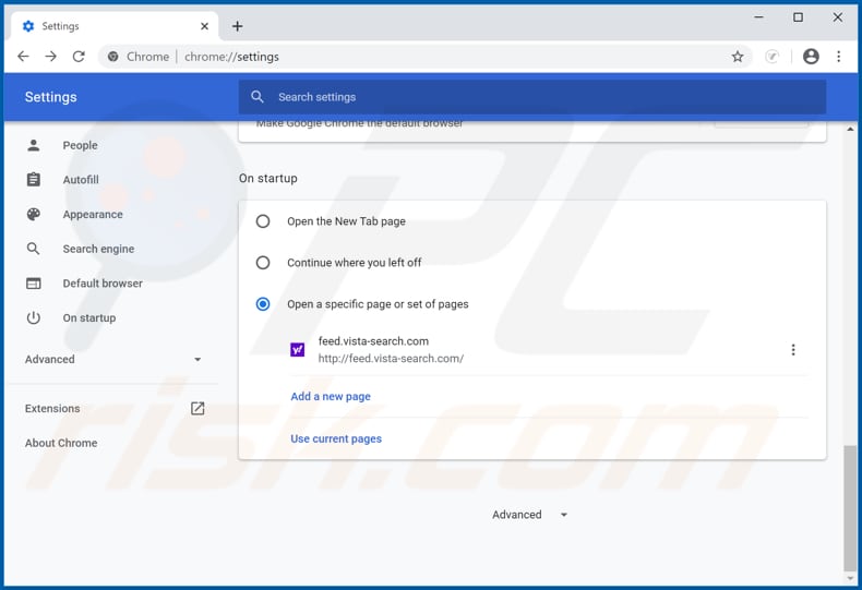 Removing feed.vista-search.com from Google Chrome homepage