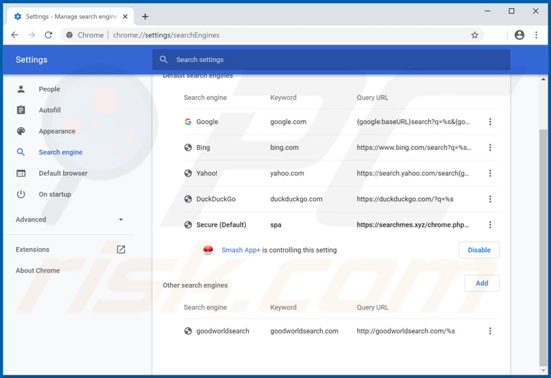 Removing vprx.xyz from Google Chrome default search engine