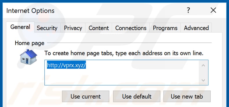 Removing vprx.xyz from Internet Explorer homepage