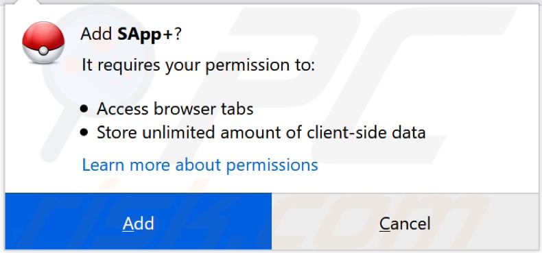SApp+ asks for a permission to access and modify data on firefox