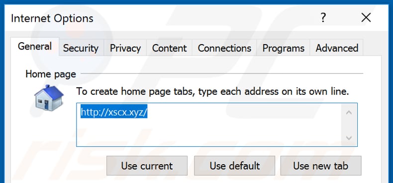 Removing xscx.xyz from Internet Explorer homepage