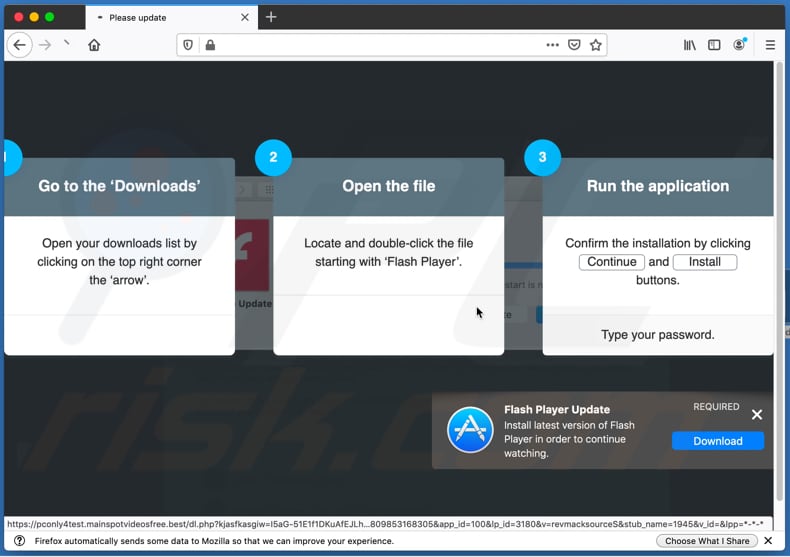 your flash player is out of date scam pop-up with instructions