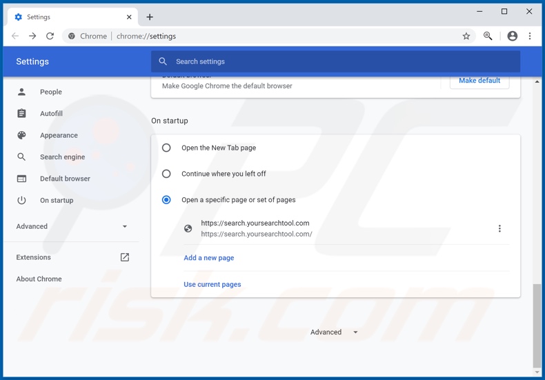 Removing search.yoursearchtool.com from Google Chrome homepage