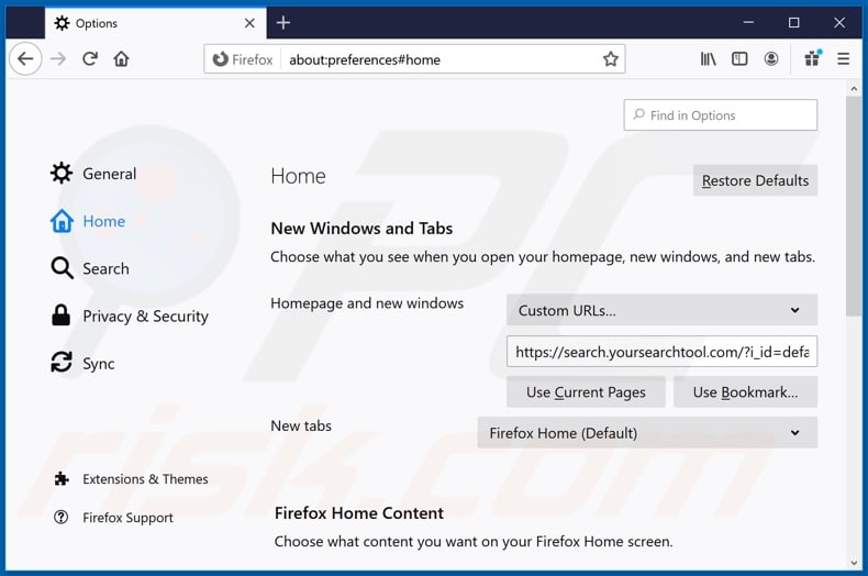 Removing search.yoursearchtool.com from Mozilla Firefox homepage