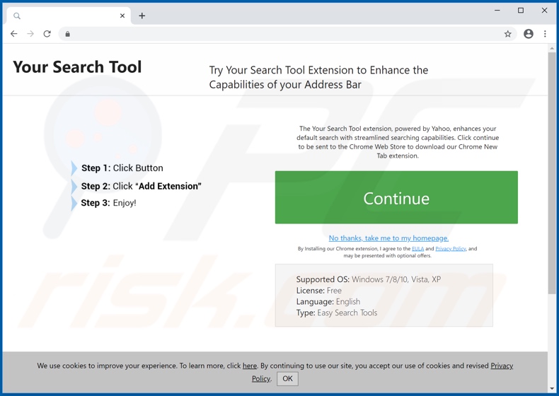 Website used to promote Your Search Tool browser hijacker