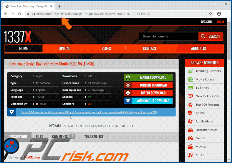 All Domains of 1337x Torrent site infected with Malware 