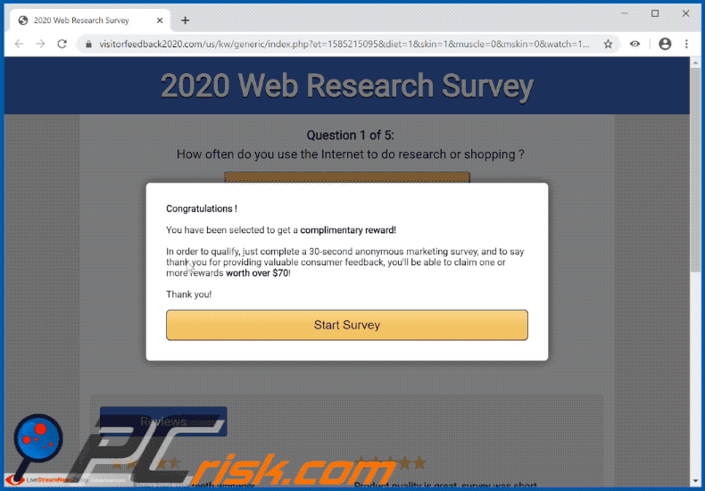 Appearance of 2020 Web Research Survey scam