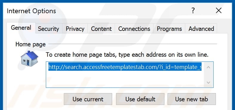 Removing search.accessfreetemplatestab.com from Internet Explorer homepage