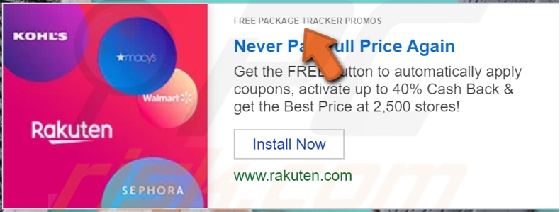Another advertisement Free Package Tracker Promos adware