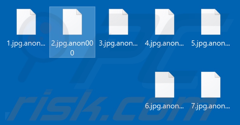 Files encrypted by Anon ransomware (.anon000 extension)