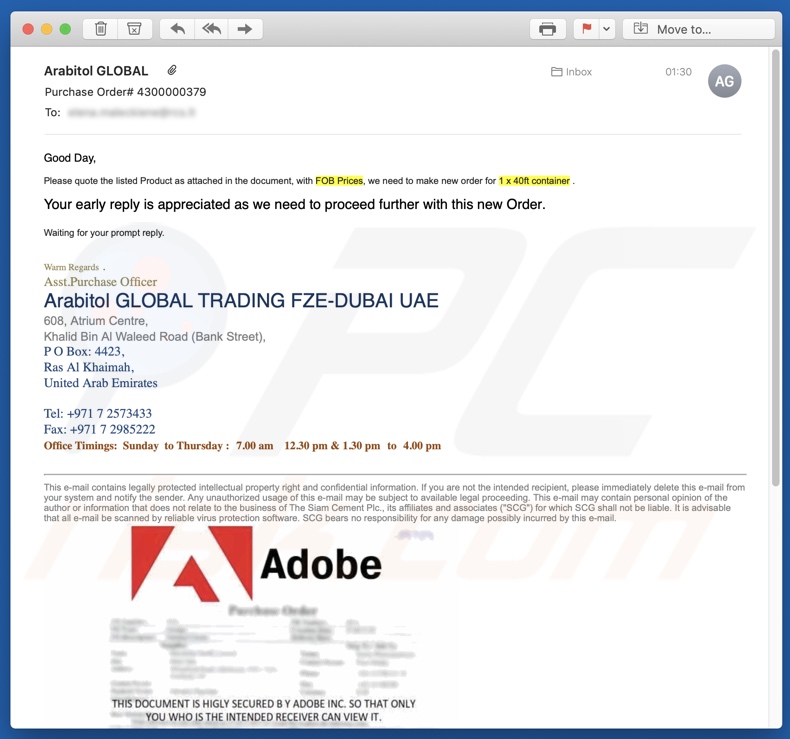 Arabitol GLOBAL TRADING Email scam email spam campaign