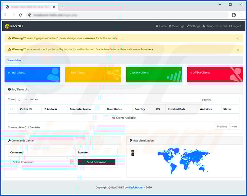 BlackNET remote access trojan admin panel