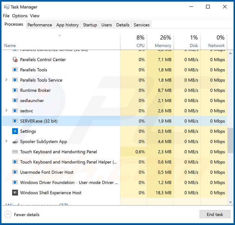 BlackNix remote access trojan process on task manager