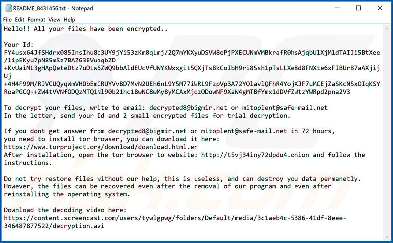 Updated BLACKOUT ransomware text file