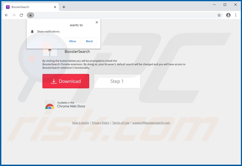 Website used to promote Booster Search browser hijacker