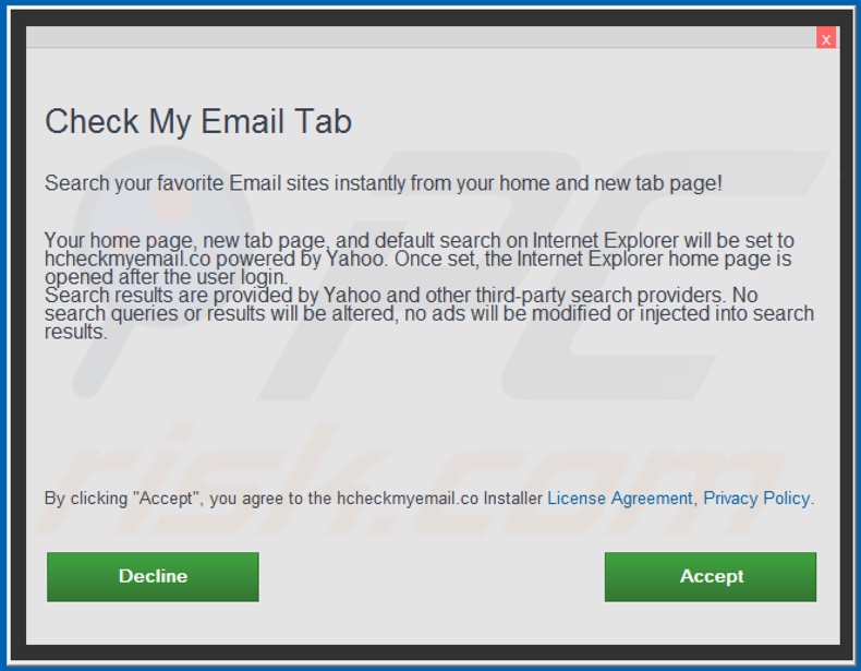Official Check My Email Tab browser hijacker installation setup