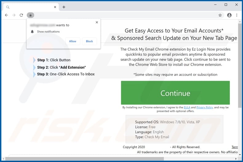 Website used to promote Check My Email Tab browser hijacker