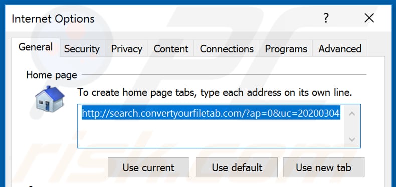 Removing search.convertyourfiletab.com from Internet Explorer homepage