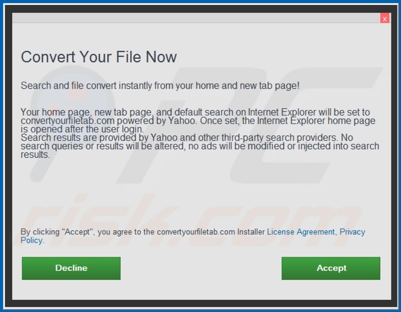 Official Convert Your File Now browser hijacker installation setup