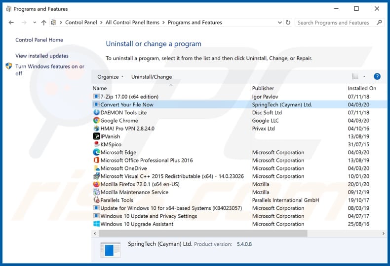 search.convertyourfiletab.com browser hijacker uninstall via Control Panel