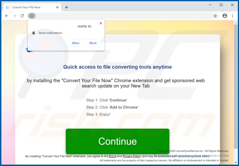 Website used to promote Convert Your File Now browser hijacker