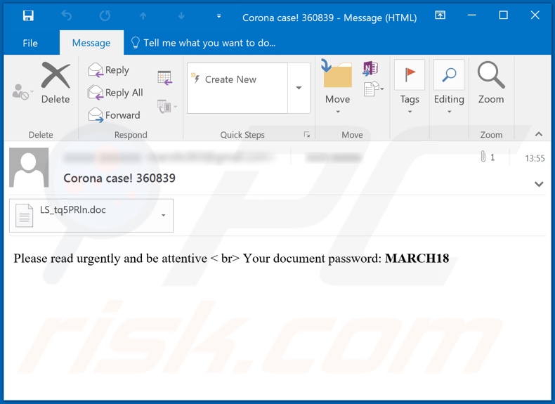 Corona case email virus malware-spreading email spam campaign