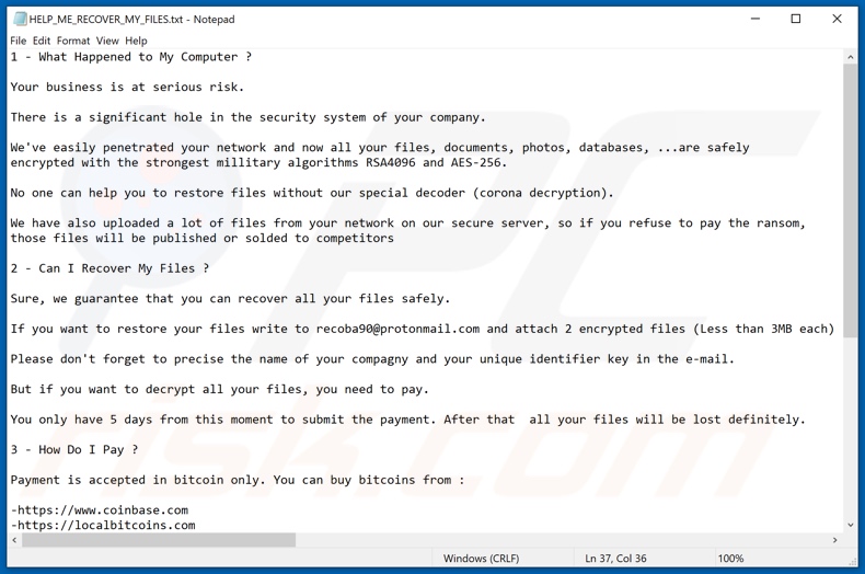 Corona decrypt instructions (HELP_ME_RECOVER_MY_FILES.txt)