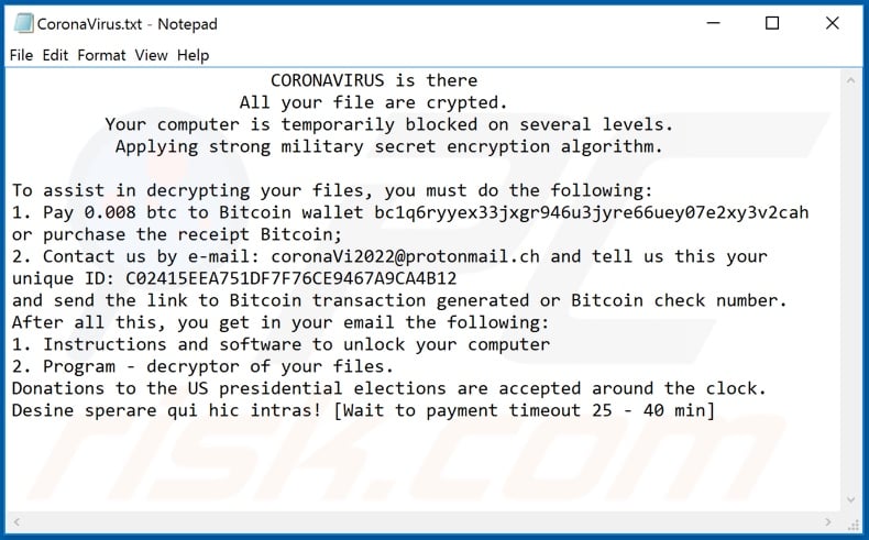 CoronaVi2022 ransomware text file ()