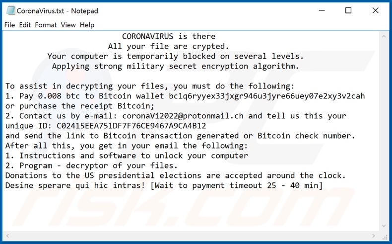 CoronaVi2022 ransomware text file ()